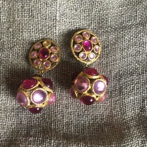 80s large pink and gold geometric earrings